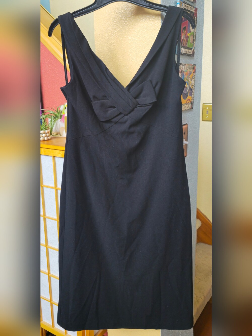 NWT WHBM Pleated Bow Empire Sheath Sleeveless Cocktail Midi Dress in Black 10
